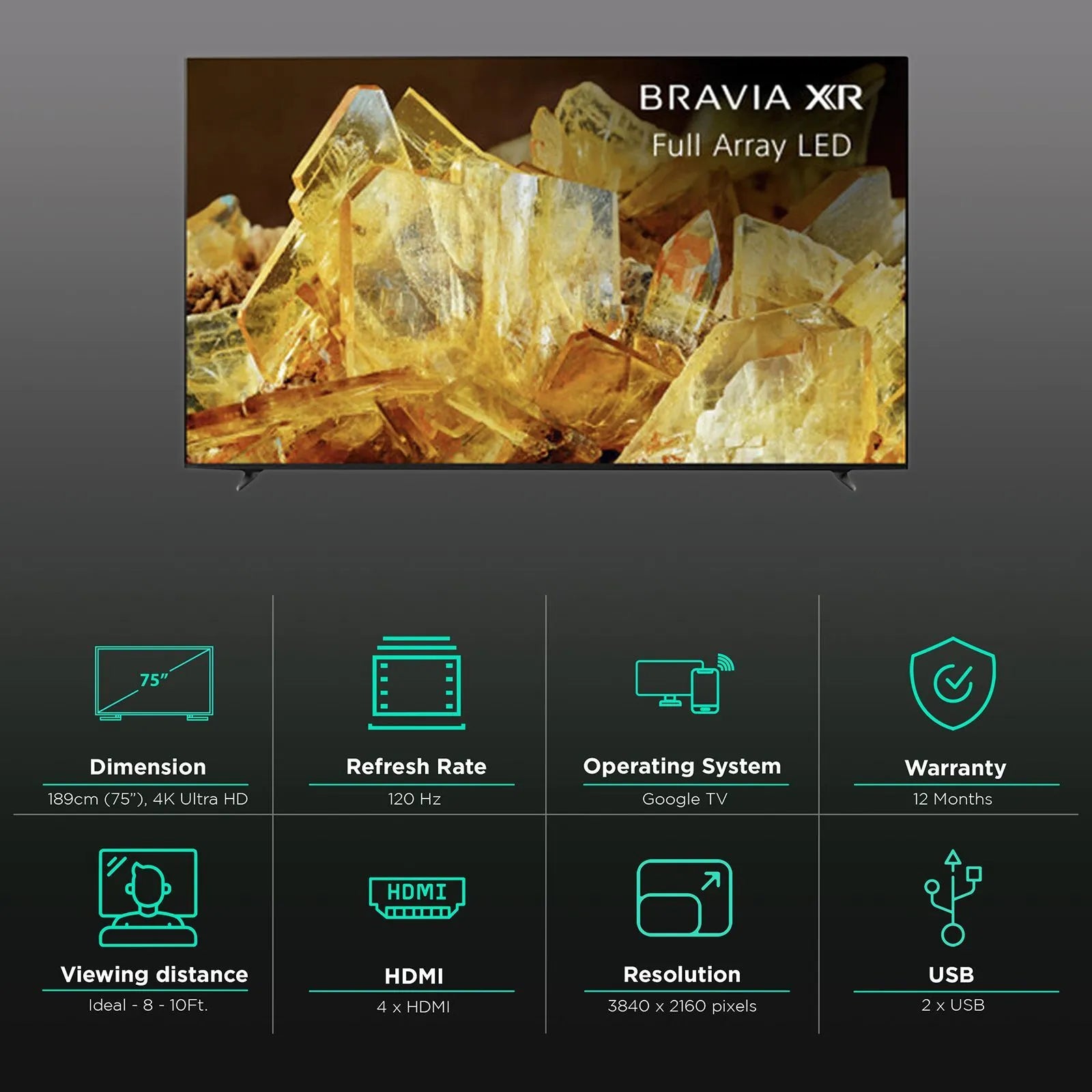 Sony X90L 75 BRAVIA XR | Full Array LED | 4K Ultra HD | HDR | Google TV