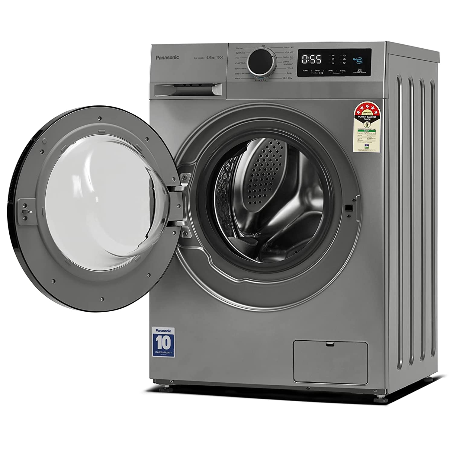 Panasonic 6 kg 5 Star Fully Automatic Front Loading Washing Machine (NA-106MB3L01, Grey)