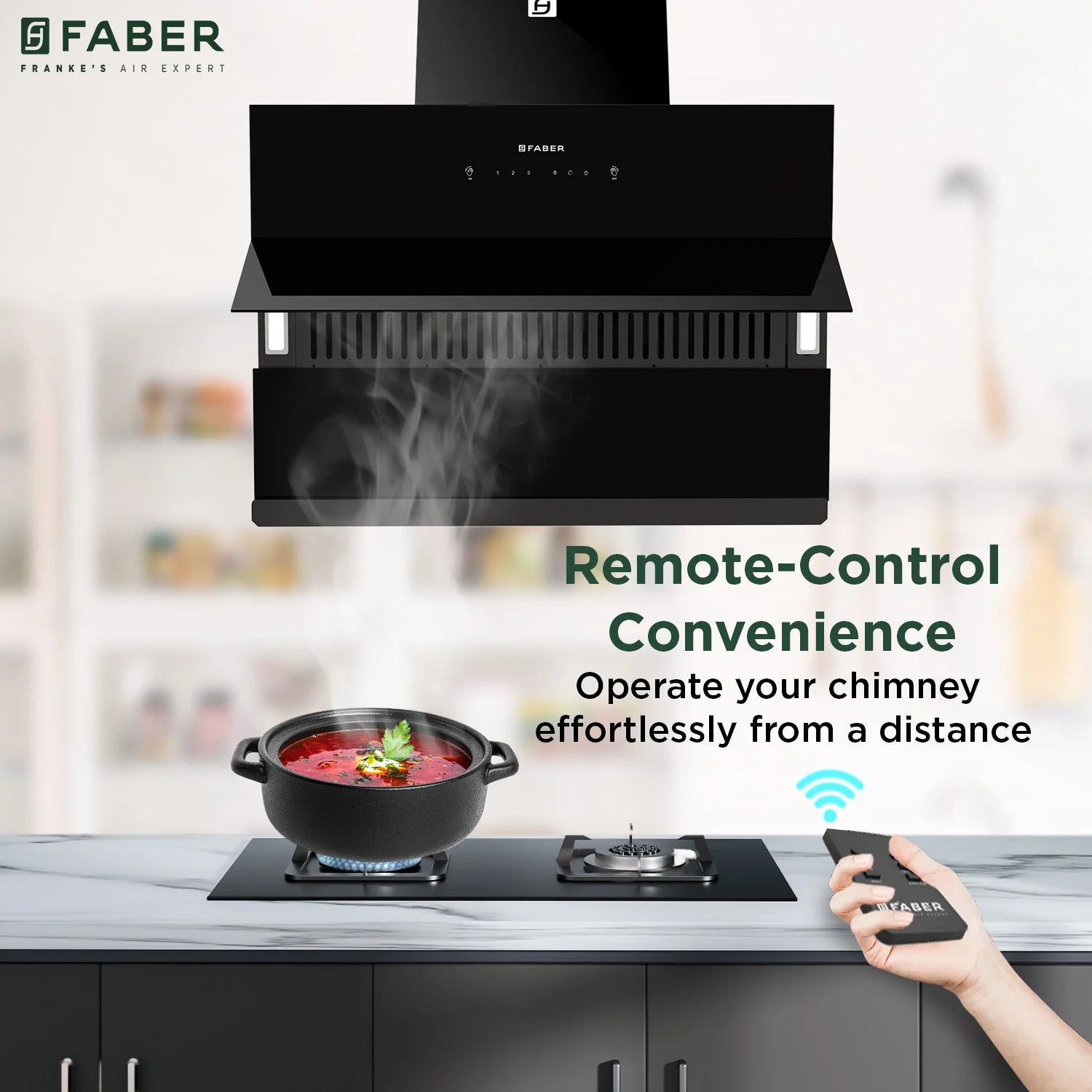 Faber Zenith FL HC SC BK IN 75cm 1400m3/hr Ducted Auto Clean Chimney with Odor Sensor - Wall Mount
