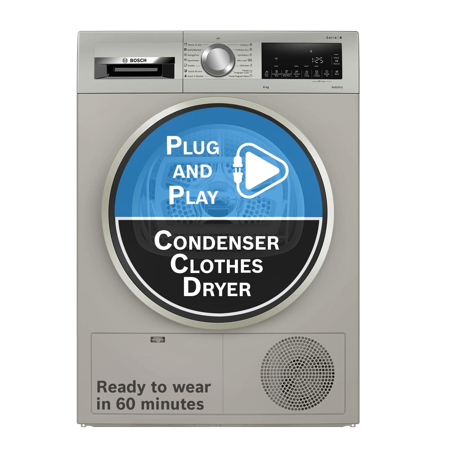 Bosch 8kg Front Load Condenser Tumble Dryer (WPG23108IN, 5 Drying Options, 14 Programs)