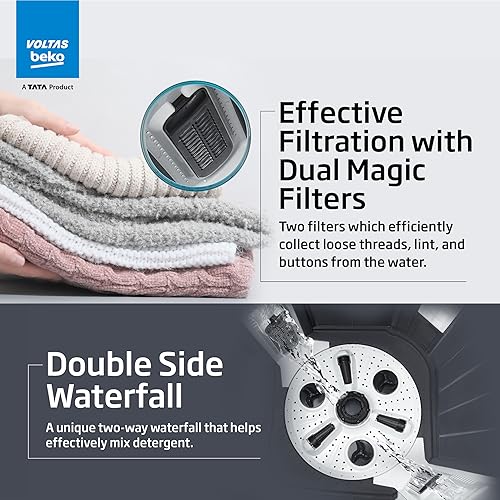 Voltas beko, A Tata Product 9 kg 5 Star Semi-Automatic Twin Tub Top Load Washing Machine, (WTT90UDX/BKGR4KPTD, Black, 2023 Model, Special Pulsator wash Method)