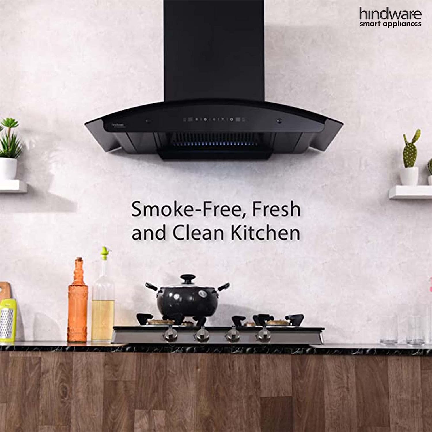 Hindware Nadia 60 cm 1200 m/hr Filterless Auto-Clean Kitchen Chimney with MS and Touch Control (Black, C100220)