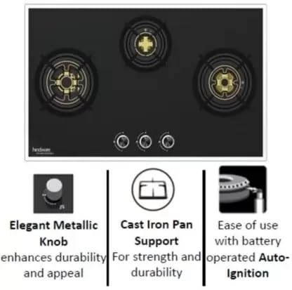 Hindware Built In Hob Siena 3 Burner 78 Cm Brass Burner with FFD