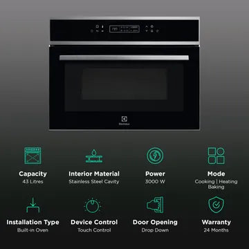 Electrolux 43L Built-in Microwave KVLBE00X with Removable Door, Black - 60cm