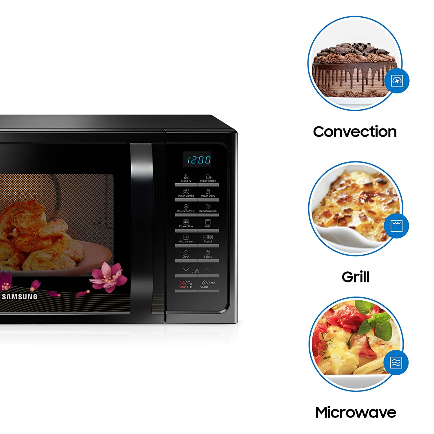 Samsung 28 L Convection Microwave Oven (MC28A5025VP/TL, Black with Magnolia Pattern, Slim Fry)