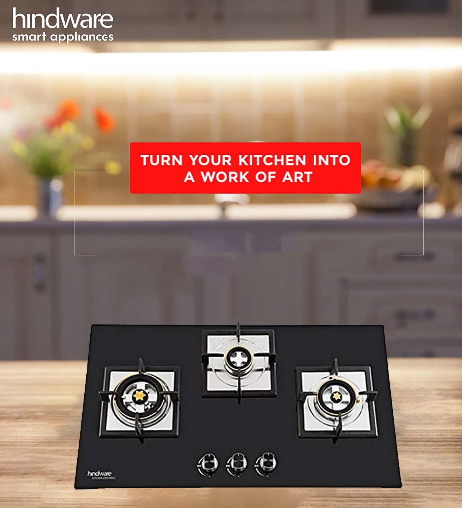 Hindware 3 Burners 78cm Auto Ignition Hob Elisa Plus