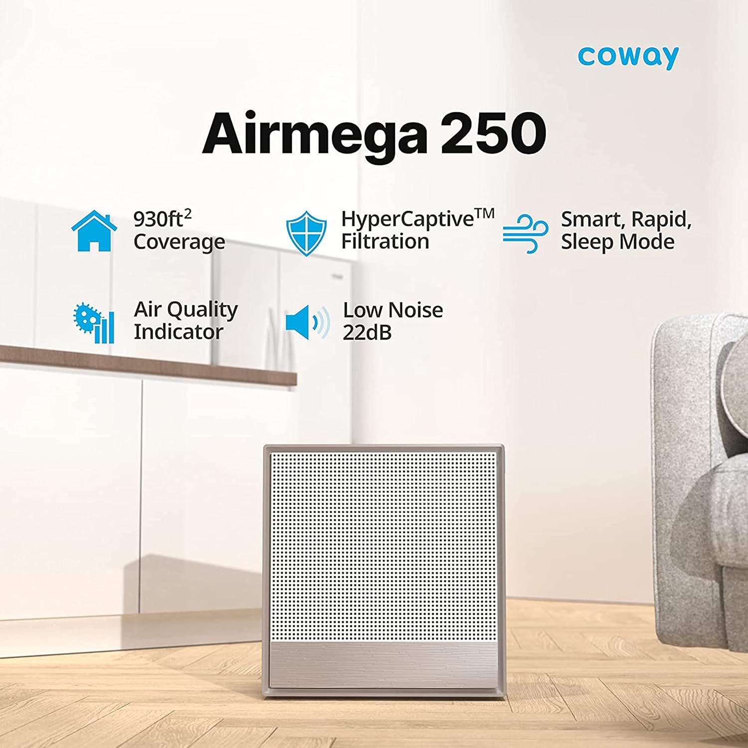 Coway Airmega 250 (AP-1720H) Living Room Air Purifier: 8500Hrs Filter Life, H13 True HEPA Filter, Anti-Virus, Allergy & Germ Protection, PM 0.01