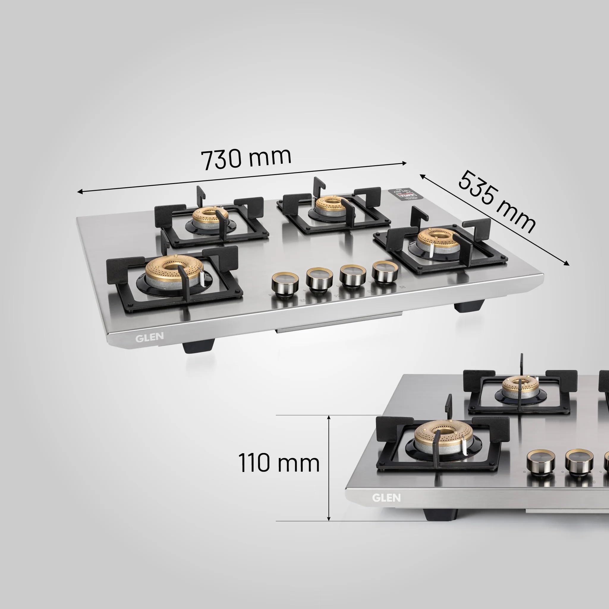 Glen 4 Burner Ultra Tuff Free Standing Hob with Forged Brass Burners Auto Ignition (BH1074SQFSUTSSAI)