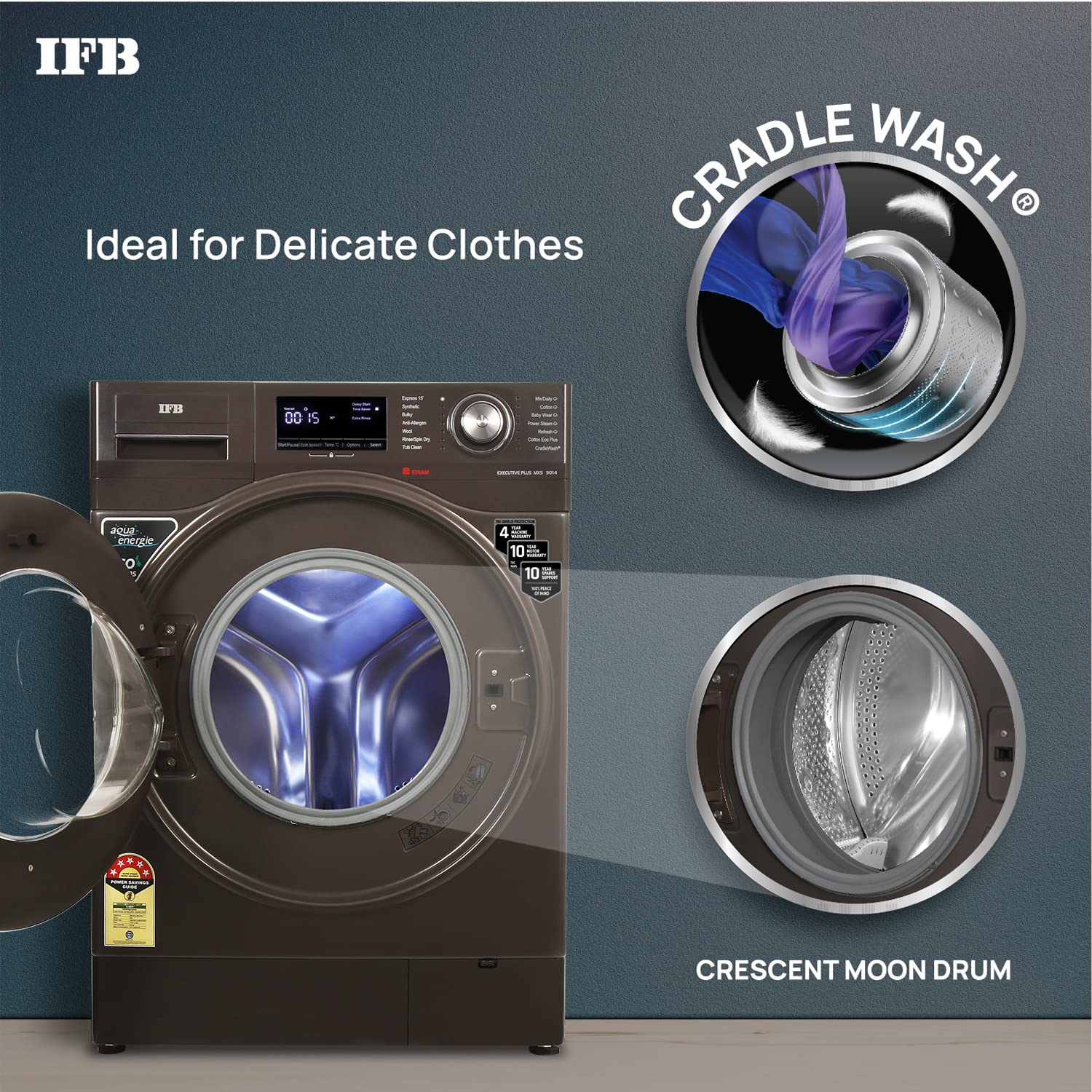 IFB 9 Kg 5 Star Front Load Washing Machine 2X Power Steam (EXECUTIVE PLUS MXS, Mocha, In-built Heater, 4 years Comprehensive Warranty) Visit the IFB Store