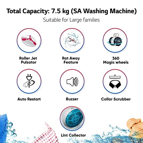 எல்ஜி 7.5 கிலோ 5 ஸ்டார் செமி-ஆட்டோமேட்டிக் டாப் லோட் வாஷிங் மெஷின் (P7530RGAZ, டார்க் கிரே, ரோலர் ஜெட் பல்சேட்டர்)
