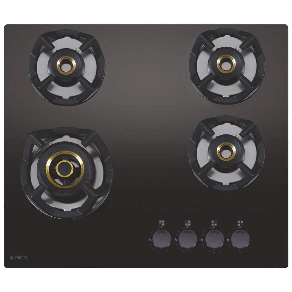 Elica Hobtop 4 Burner Auto Ignition - Brass Burner Gas Stove (Classic Flexi AB MFC 4B 60)
