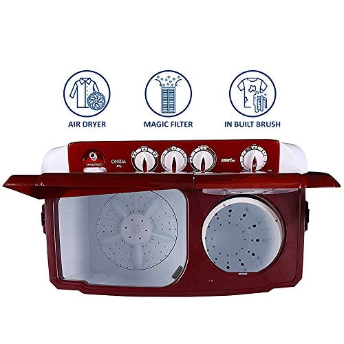 Onida 8.0 kg 5 Star Semi-Automatic Top Loading Washing Machine (S80SCTR, Lava Red)