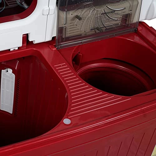 Lloyd 8 Kg 5 Star Semi-Automatic Top Load Washing Machine (GLWMS80AWMEL, Off White Lids & Ruby Red Tub)