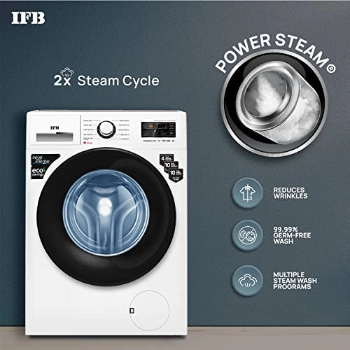 IFB 6.5 Kg 5 Star Front Load Washing Machine 2X Power Dual Steam (SENORITA VXS 6510, White & Black, Hard Water Wash)