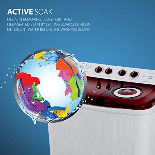 Lloyd 7.5 Kg Semi Automatic Top Load Washing Machine (LWMS75RA1, Red, Active Soak)