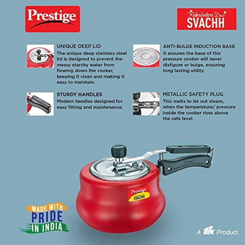 Prestige Svachh, 10751, 2 L, Nakshatra Duo Red Handi, with deep lid for Spillage Control
