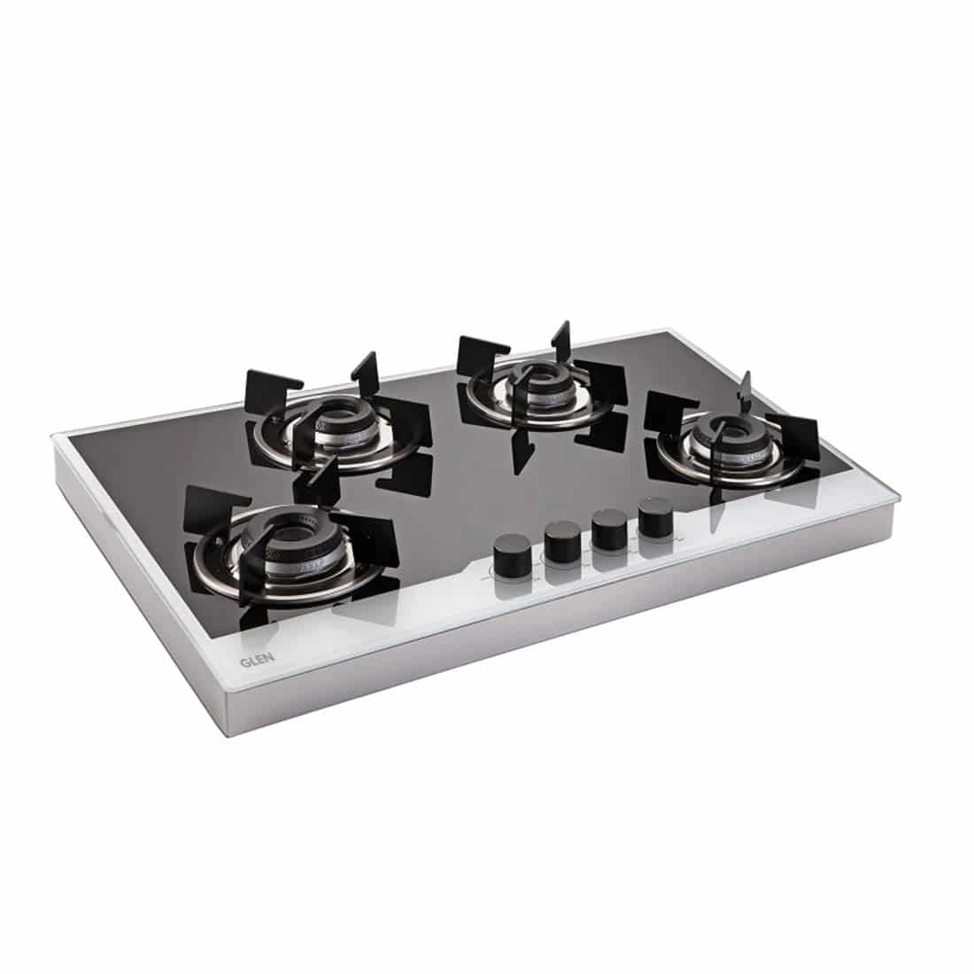 Glen 4 Burner Built in Glass Hob 1074 IN BW with Stainless Steel Frame