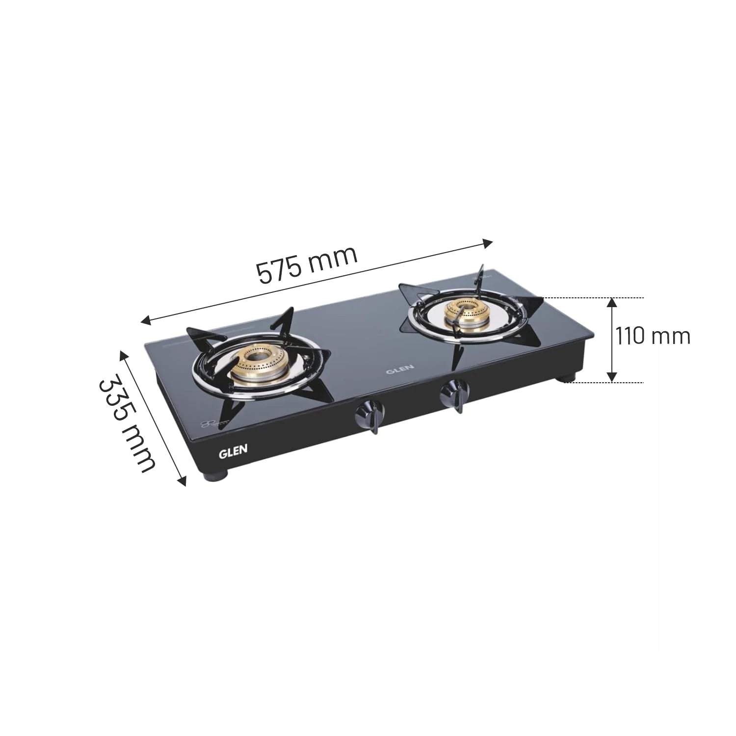 Glen Gas Stove 2 Burner | LPG 6mm Thick Toughened Glass Top Gas Stoves | Brass Burner ISI Certified Black Drip Trays | Revolving Inlet Nozzle | 2 Year Warranty On Product | (CTRAPIDGT2B)