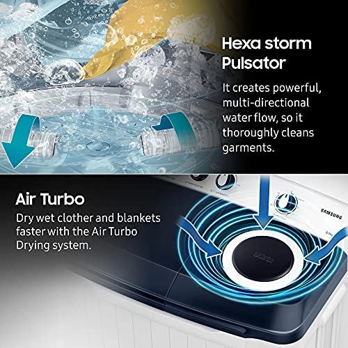 Samsung 8.5 kg 5 Star Semi-Automatic Top Loading Washing Machine (WT85R4000LL/TL, Blue, Air turbo drying)