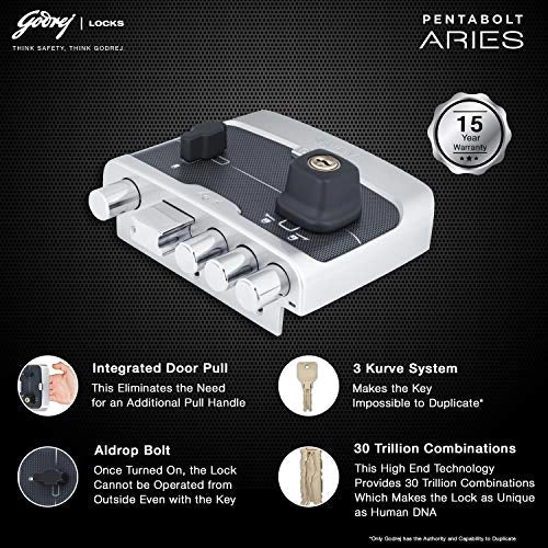 Godrej door locks Pentabolt Aries 2C DB Roman Silver 6361