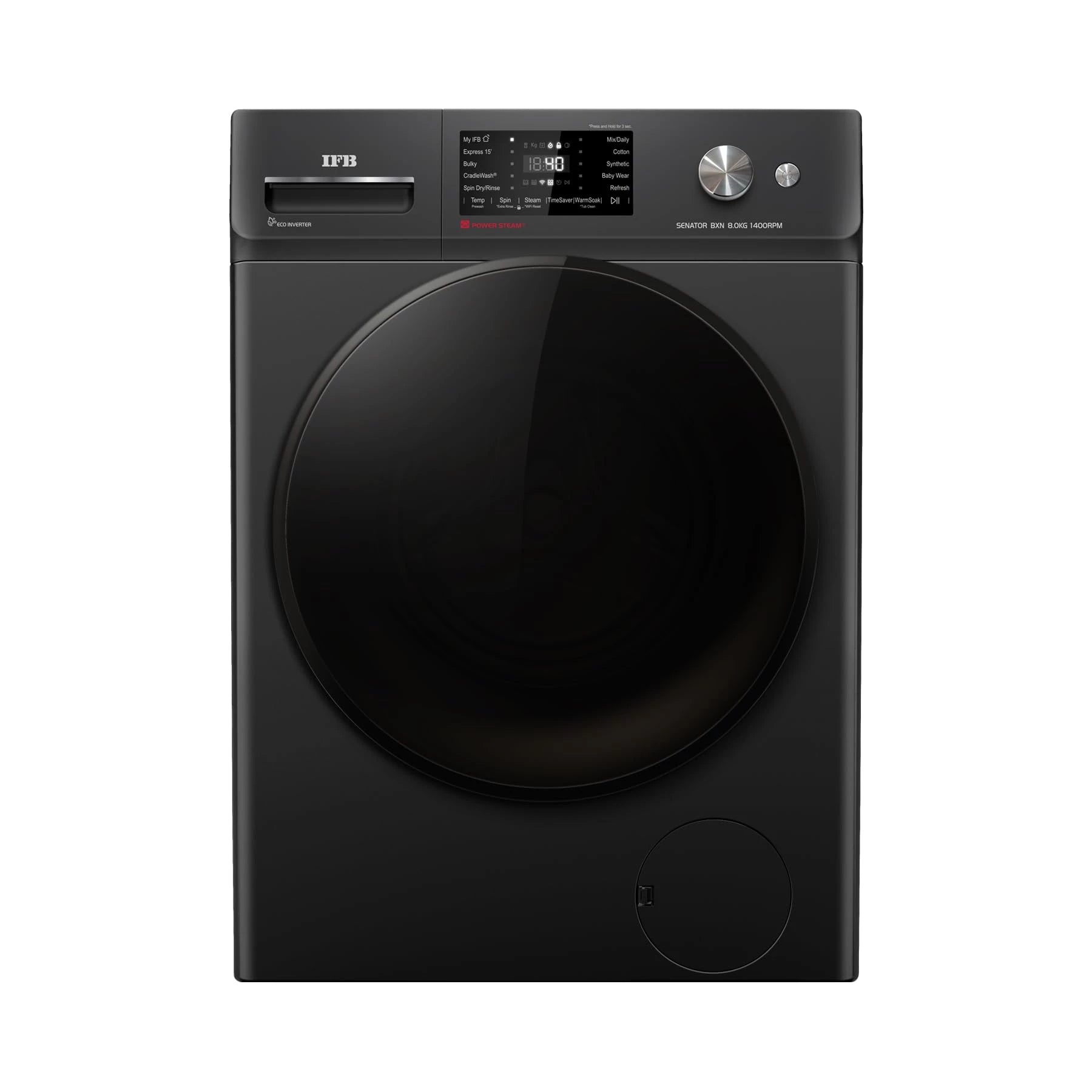 IFB 8 Kg 5 Star Front Load Washing Machine 2X Power Steam (SENATOR BXN 8014K, 1400 RPM, 2024 Model, Black, Touch Control + Knob, In-built Heater, 4 years Comprehensive Warranty)