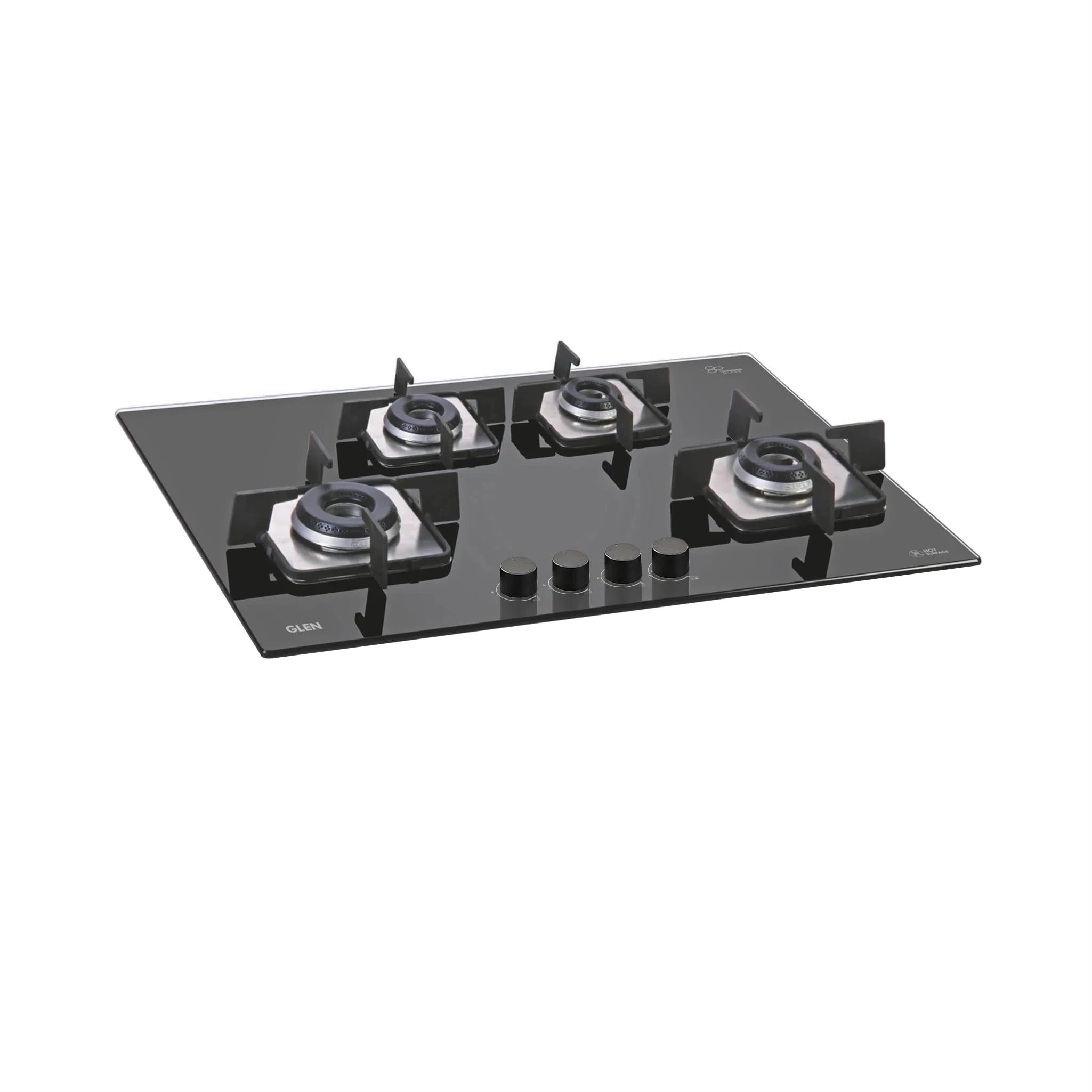 Glen 4 Burner Glass Hob Top Black Frame Italian Double Ring Burners Auto Ignition (BH1074SQFIN)