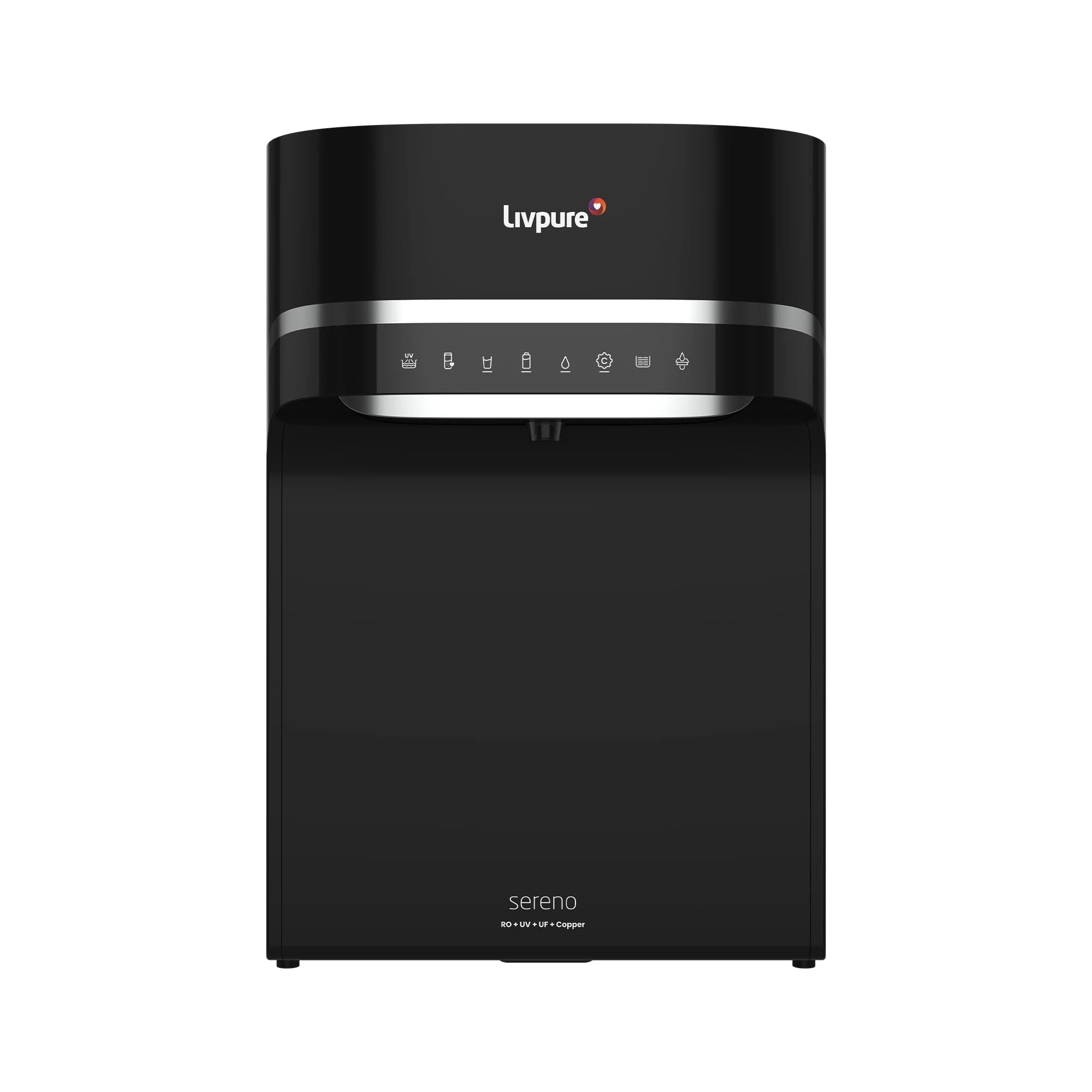 Livpure Sereno-SS Water Purifier with 8-Stage Filteration | RO + UV + UF + Minerals + Copper | 5.5 L Stainless Steel Tank I No Service Cost for 2.5 Years | Filters Included I (TDS <1500 PPM) I Black