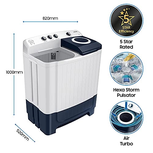 Samsung 8.5 kg 5 Star Semi-Automatic Top Loading Washing Machine (WT85R4000LL/TL, Blue, Air turbo drying)