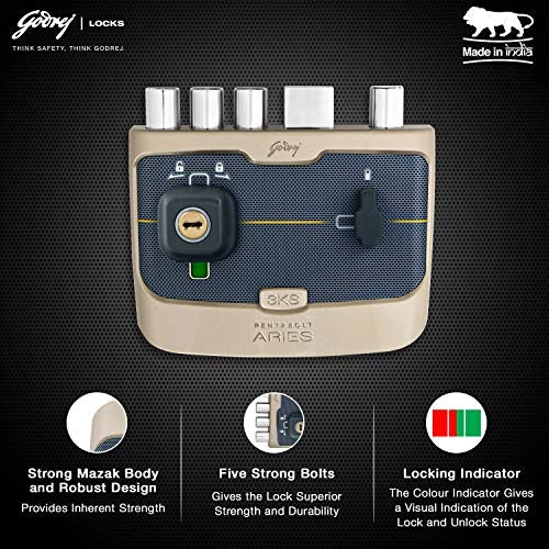Godrej Door locks Pentabolt Aries 2C DB Vegas Gold 6364