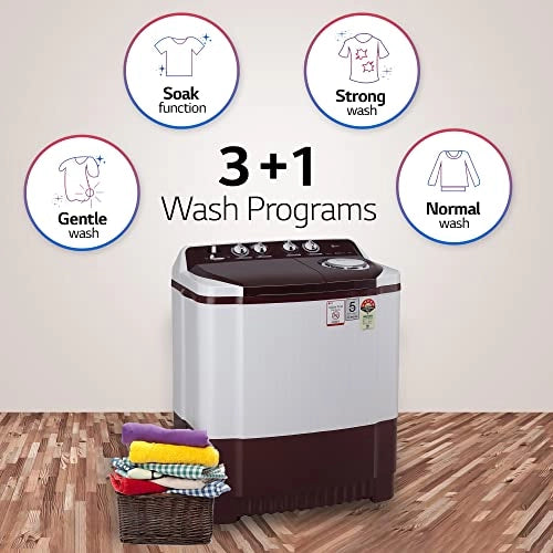LG 8 Kg 5 Star Semi-Automatic Top Loading Washing Machine (P8030SRAZ, Burgundy, Collar Scrubber)