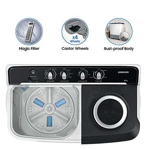 Samsung 8.5 kg 5 Star Semi-Automatic Top Loading Washing Machine (WT85B4200GG/TL, Light Grey, Air turbo drying)