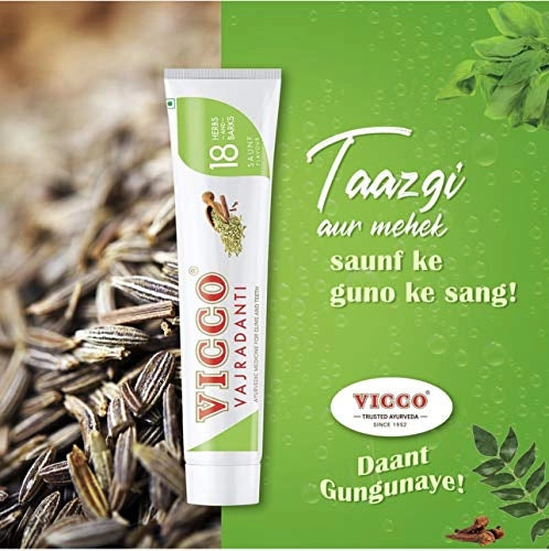 Vicco Vajradanti Ayurvedic Paste - Saunf Flavour, 160g (Pack of 3) - Promotes Healthy Teeth