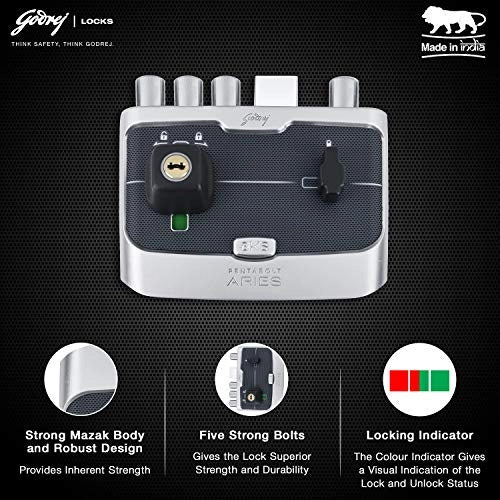 Godrej door locks Pentabolt Aries 2C DB Roman Silver 6361