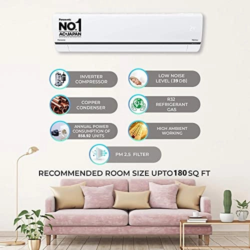 Panasonic 1.5 Ton 5 Star Wi-Fi Twin-Cool Inverter Split Air Conditioner (Copper, White)