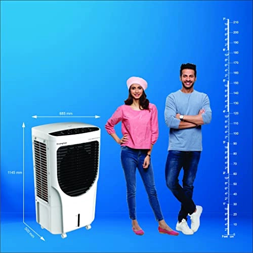 குரோம்ப்டன் கூல் ப்ரீஸ் டிஏசி டெசர்ட் ஏர் கூலர் - 53 எல்; தேன்கூடு பட்டைகளுடன்; வெள்ளை &amp; கருப்பு