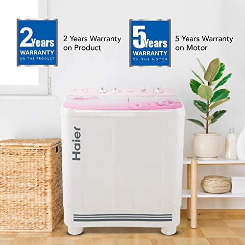 Haier 9 Kg Semi-Automatic Top Loading Washing Machine (HTW90-1159FL, Pink)