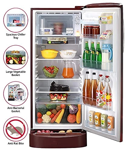LG 235 L 4 ஸ்டார் இன்வெர்ட்டர் டைரக்ட்-கூல் சிங்கிள் டோர் ரெஃப்ரிஜிரேட்டர் (GL-D241ASCY, ஸ்கார்லெட் சார்ம், டிராயருடன் கூடிய பேஸ் ஸ்டாண்ட்)