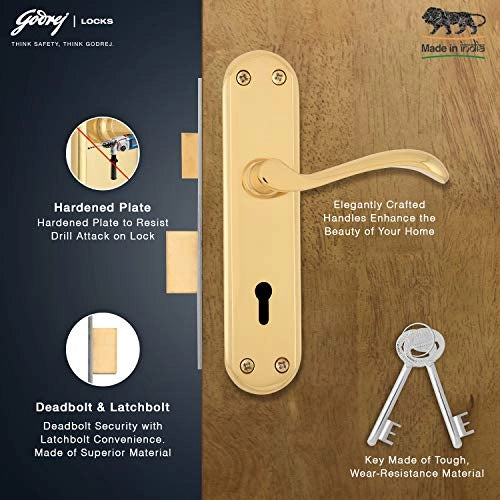 GODREJ DOOR LOCKS COMBIPACK WITH 6 LEVER MORTISE LOCK Venus Brass(7297)
