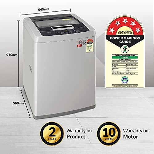 LG 7.5 Kg 5 Star Smart Inverter Fully-Automatic Top Load Washing Machine (T75SKSF1Z, Silver, TurboDrum | Smart Motion)
