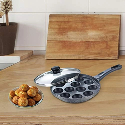 Prestige Omega Select Plus Non-Stick Paniyarakkal with Lid (240 mm, Black)- Gas Top Compatible only, Black