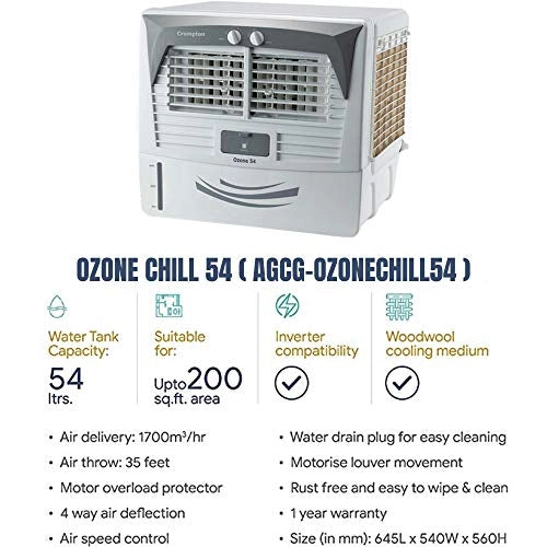 Crompton Ozone Chill 54 Liters - Air Cooler (ISI Certified) White