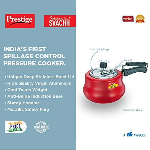 Prestige Svachh, 10751, 2 L, Nakshatra Duo Red Handi, with deep lid for Spillage Control