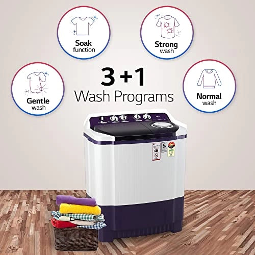 எல்ஜி 7.5 கிலோ 5 ஸ்டார் செமி-ஆட்டோமேட்டிக் டாப் லோடிங் வாஷிங் மெஷின் (P7525SPAZ, பர்பிள், ரோலர் ஜெட் பல்சேட்டர்)
