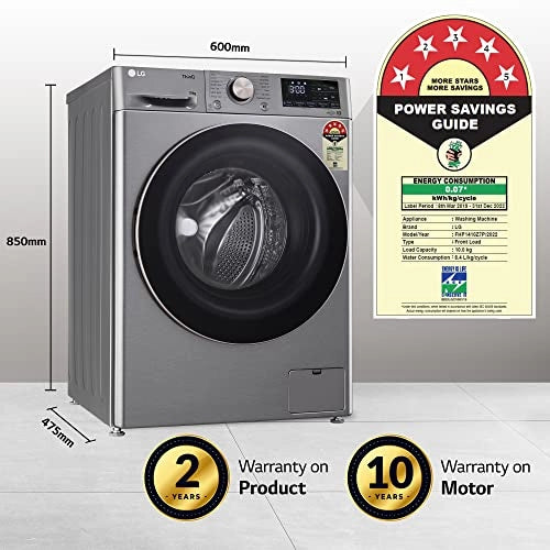 LG 10 Kg 5 Star Inverter Wi-Fi Fully-Automatic Front Loading Washing Machine with heater (FHP1410Z7P, Platinum Silver)