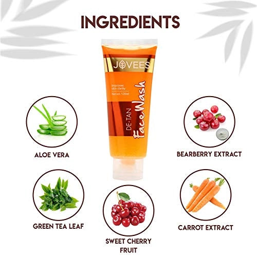 Jovees Herbal De-Tan Face Wash For Tan Removal All Skin Types 120 ML (Pack of 2)