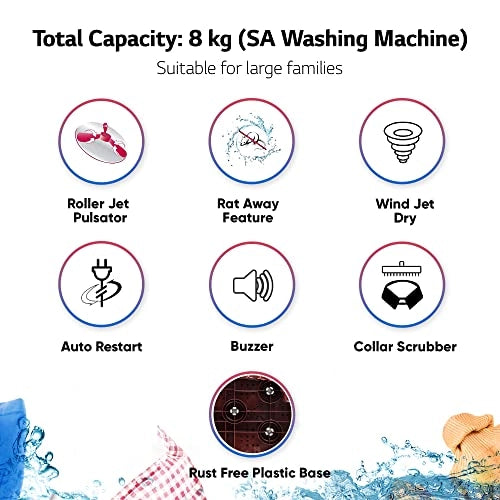 LG 8 Kg 5 Star Semi-Automatic Top Loading Washing Machine (P8030SRAZ, Burgundy, Collar Scrubber)