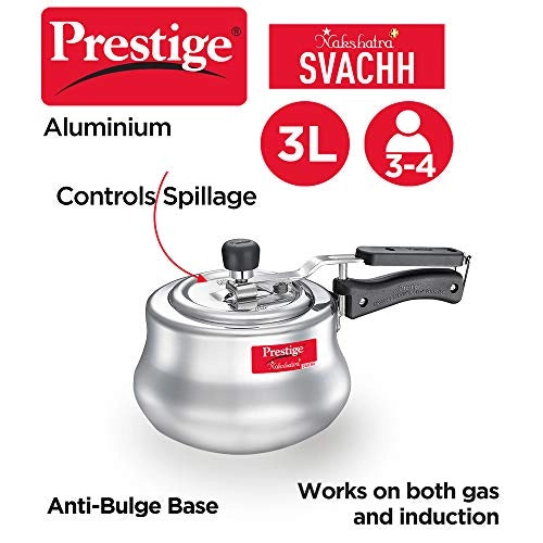 Prestige Svachh, 10756, 3 L, Aluminium Pressure Handi, with deep lid for Spillage Control