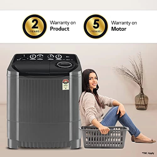 எல்ஜி 8.5 கிலோ 5 ஸ்டார் செமி-ஆட்டோமேட்டிக் டாப் லோட் வாஷிங் மெஷின் (P8535SKMZ, மிடில் பிளாக், ரோலர் ஜெட் பல்சேட்டர்)