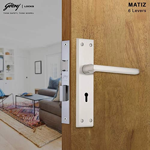 Godrej Matiz 6 Levers Door Handle with Lock Set (Satin Steel)