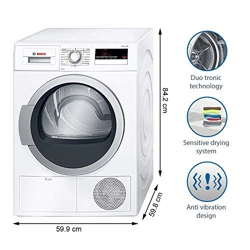 Bosch 8 kg Inverter Fully Automatic Condenser Dryer (WTB86202IN, White, Inbuilt Heater)